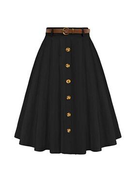 High Waist A-Line Flared Swing Midi Skirt with Pockets